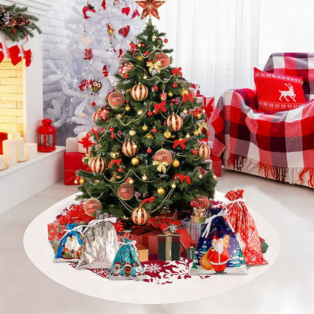 HMGDFUE Christmas Tree Skirts 48 Inch Flannel Tree Skirts for Merry Christmas Party Christmas Tree Skirt Decorations with Five Candy Bags